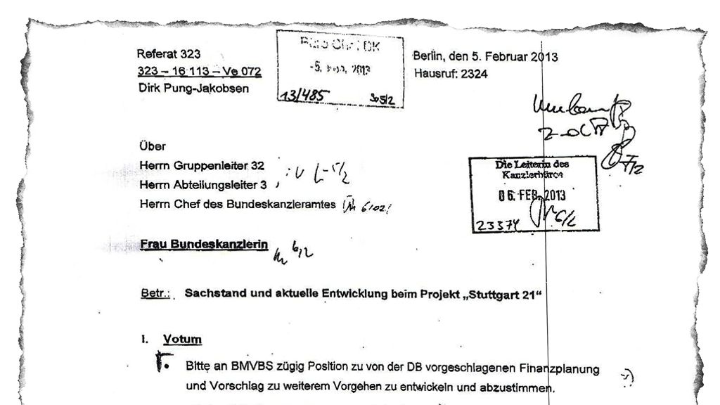 Stuttgart 21: Kanzleramt gibt geschwärzte S-21-Vermerke frei