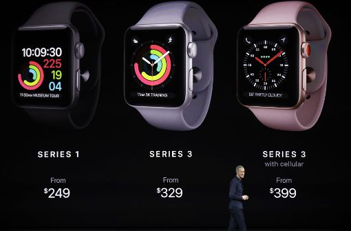 Die unterschiedlichen Modelle der neuen Apple Watch. Foto: AP