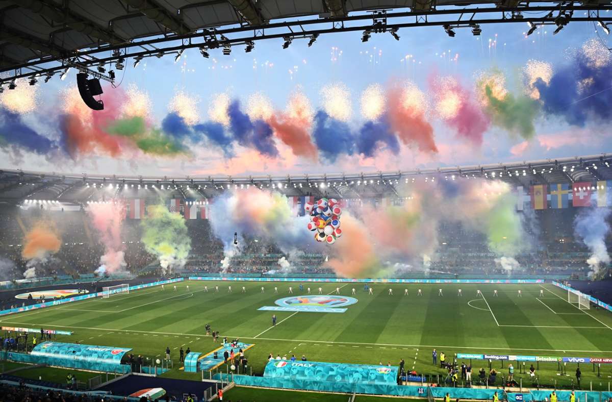 Das Olympiastadion in Rom im Farbenmeer