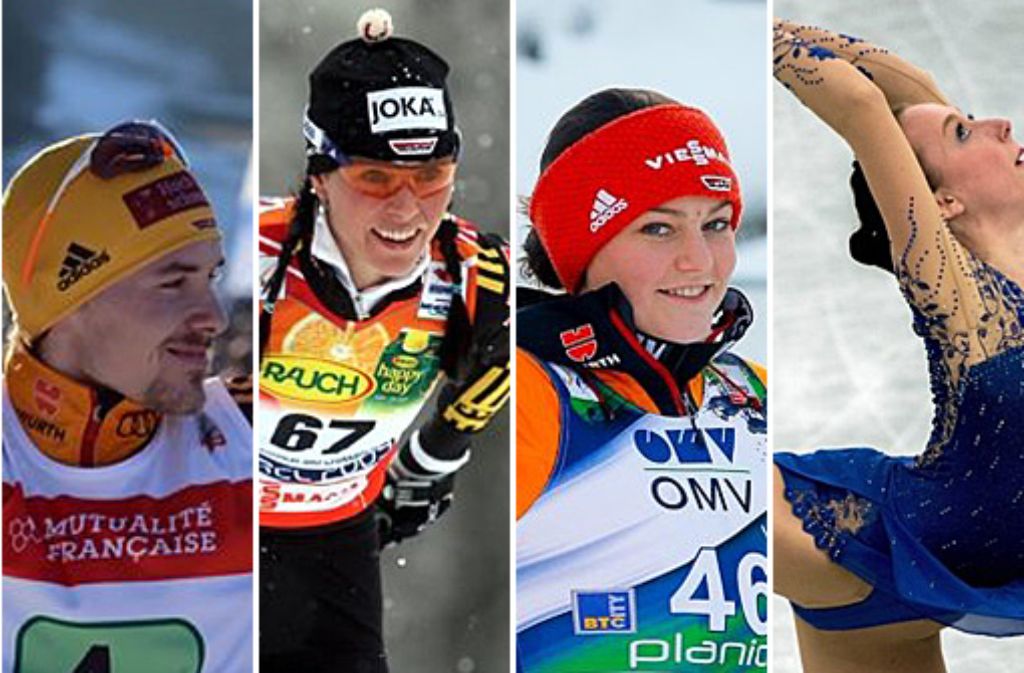 Unter anderen sind diese vier Sportler aus Baden-Württemberg in Sotschi dabei: (von links) Fabian Rießle, Stefanie Böhler, Carina Vogt und Nathalie Weinzierl.