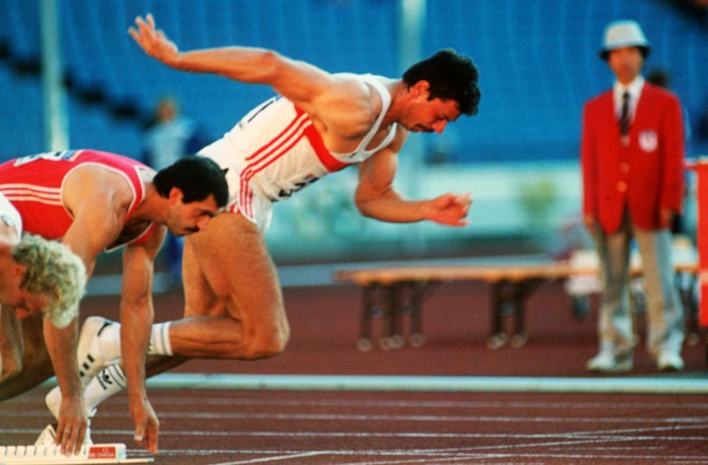 Auch wenn Jürgen Hingsen hier im Bild einer von ganzen drei Fehlstarts beim 100-Meter-Lauf 1988 in Seoul unterläuft, ist er wohl bisher der beste deutsche Zehnkämpfer. Mit 8832 Punkten ist der 61-jährige Duisburger momentan deutscher Rekordhalter. 1984 konnte Hingsen sich Silber bei den Olympischen Spielen in Los Angeles sichern, wie auch 1983 bei der WM in Helsinki.