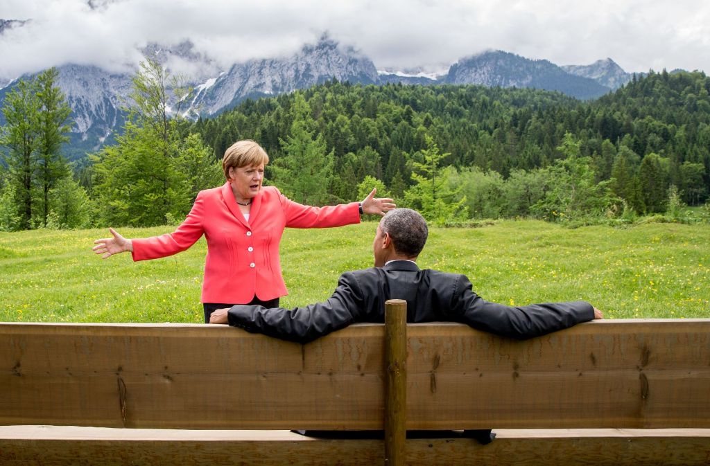 So schön ist Deutschland: bei Schloss Elmau vor Wettersteinspitze unterhielten sich die Bundeskanzlerin und der US-Präsident im Juni 2015.