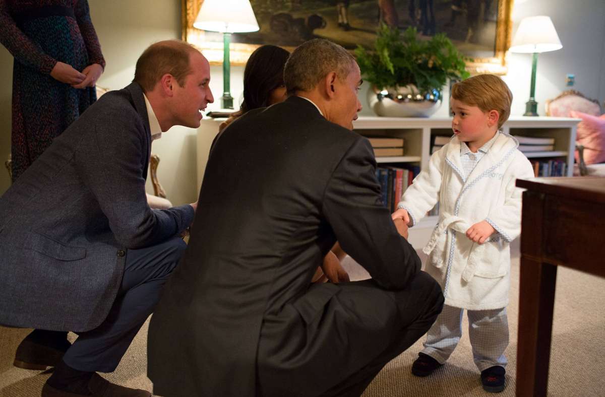 US-Präsident Barack Obama empfing Prinz George im Badenmäntelchen.