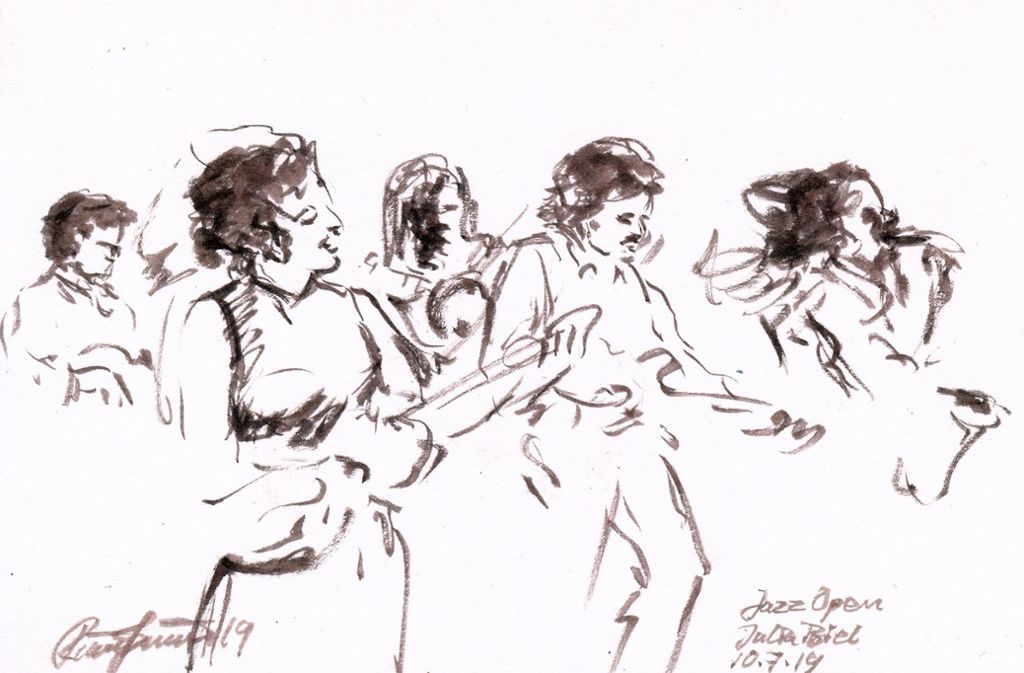 Weitere Zeichnungen vom Dylan-Konzert auf dem Schlossplatz, bei dem das Fotografieren verboten war.