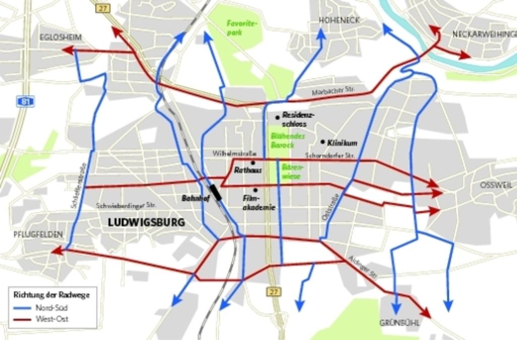 Zehn Hauptrouten für neun Millionen Euro: das Radwegekonzept für Ludwigsburg. Foto: StZ