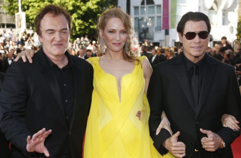 Uma Thurman mit Quentin Tarantino (links) und John Travolta