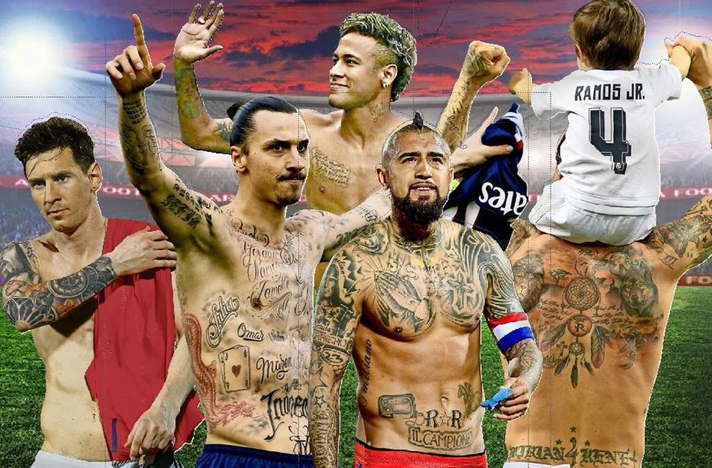 Tätowierte Superstars: Lionel Messi, Zlatan Ibrahimovic, Neymar, Arturo Vidal und Sergio Ramos