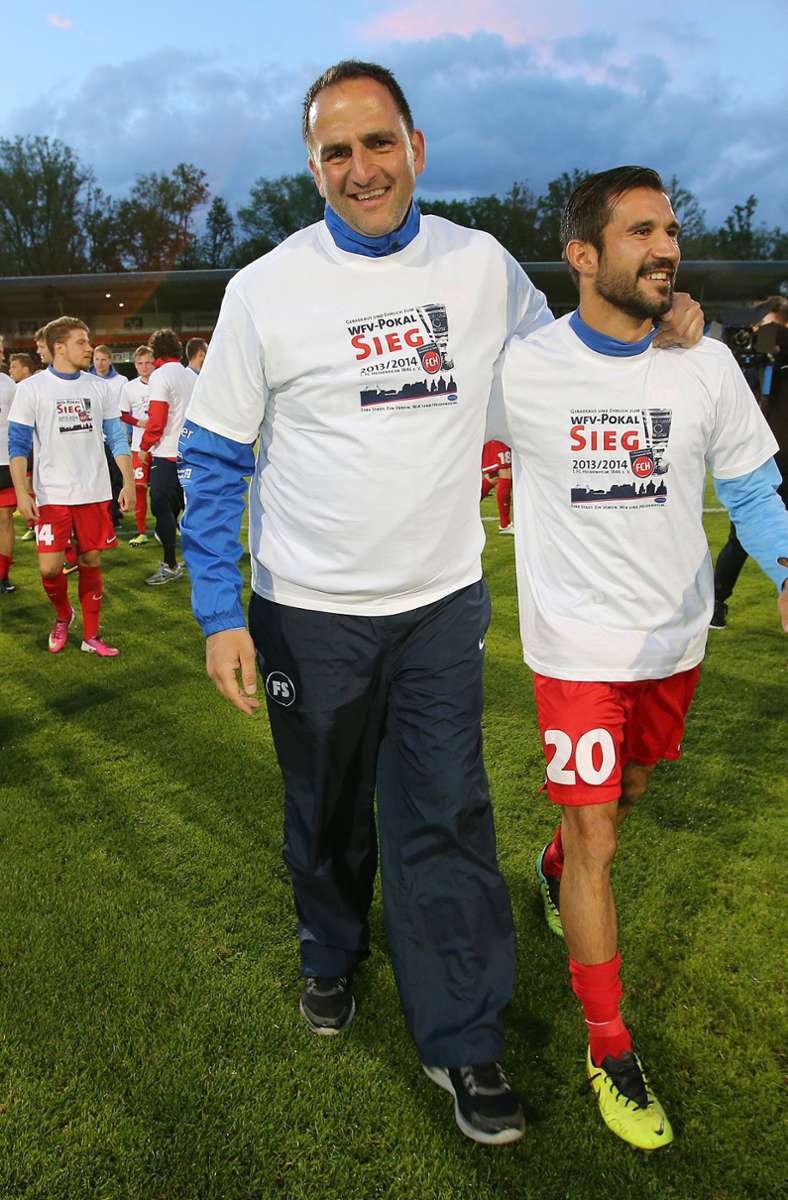 FCH-Coach Frank Schmidt mit Alper Bagceci, einem seiner damaligen Führungsspieler.