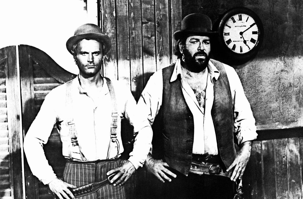 Filmgeschichte: Terence Hill (li.) und Bud Spencer (re.) in dem erfolgreichen Italo-Western-Klamauk „Vier Fäuste für ein Halleluja“ (1971).