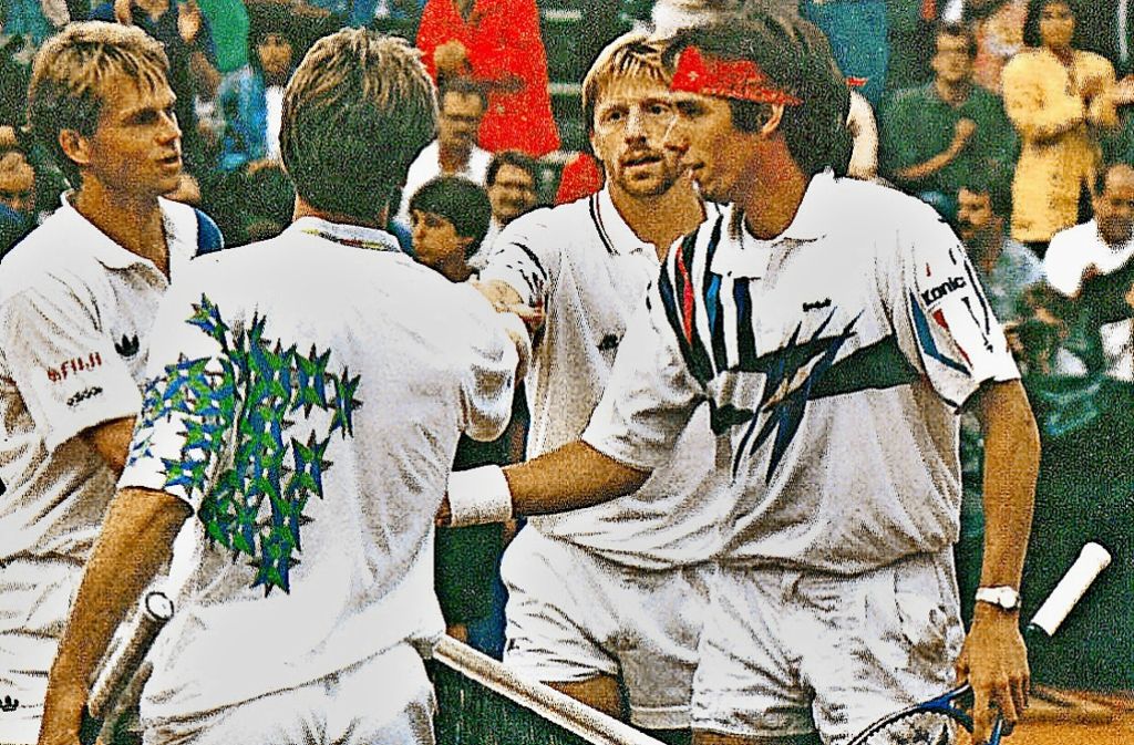 Stefan Edberg (v. li.), Boris Becker und Michael Stich – einige der legendären Spieler der 80er Jahre.
