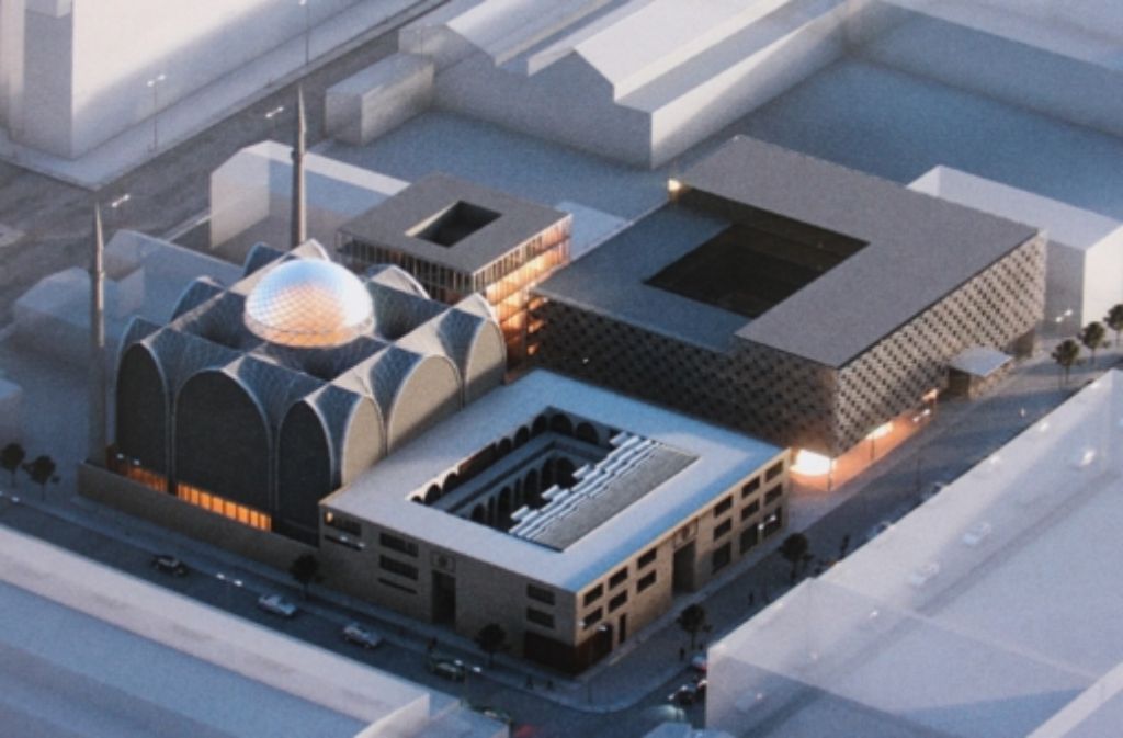 Direkt an der Mauserstraße (r.) soll eine neue Moschee, ein Verwaltungsgebäude und vielleicht auch ein Kongresszentrum gebaut werden. So sieht der Entwurf des Büros SL Rasch aus, der bei den Mitgliedern des Stuttgarter Ditib-Vereins gut angekommen ist.