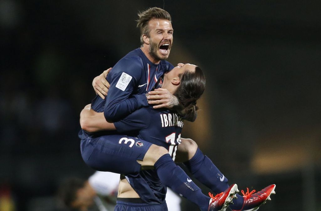 David Beckham und Zlatan Ibrahimovic spielten einst für kurze Zeit gemeinsam bei Paris St.-Germain. Foto: EPA