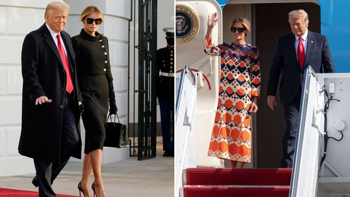  Wie froh ist die scheidende First Lady Melania Trump, aus Washington wegzukommen? Ziemlich froh – wenn man von ihrer Kleiderwahl auf ihre Stimmung schließen kann. 