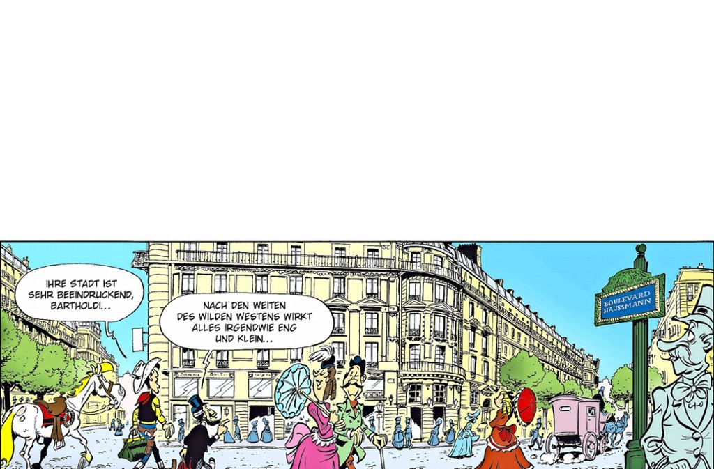 Lucky Luke und Jolly Jumper sind das erste mal in Paris.