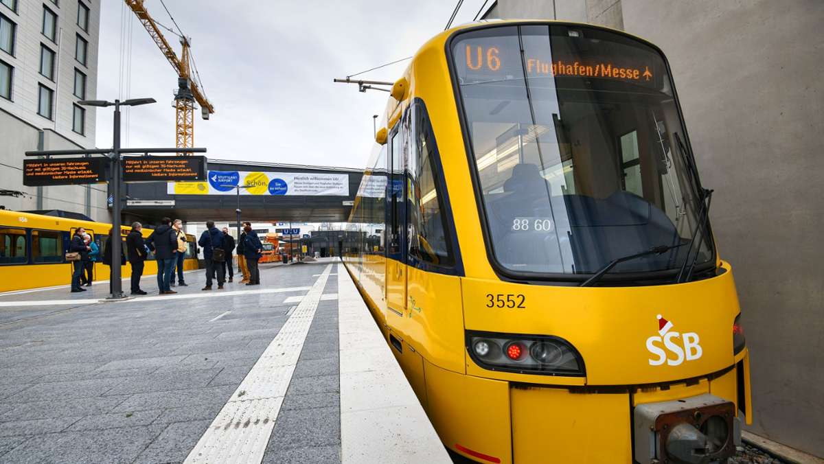  Auf einer Probefahrt stellen die Stuttgarter Straßenbahnen die neue U6-Erweiterung zum Flughafen und zur Messe vor. Am Samstagnachmittag wird die Neubaustrecke offiziell eröffnet. 