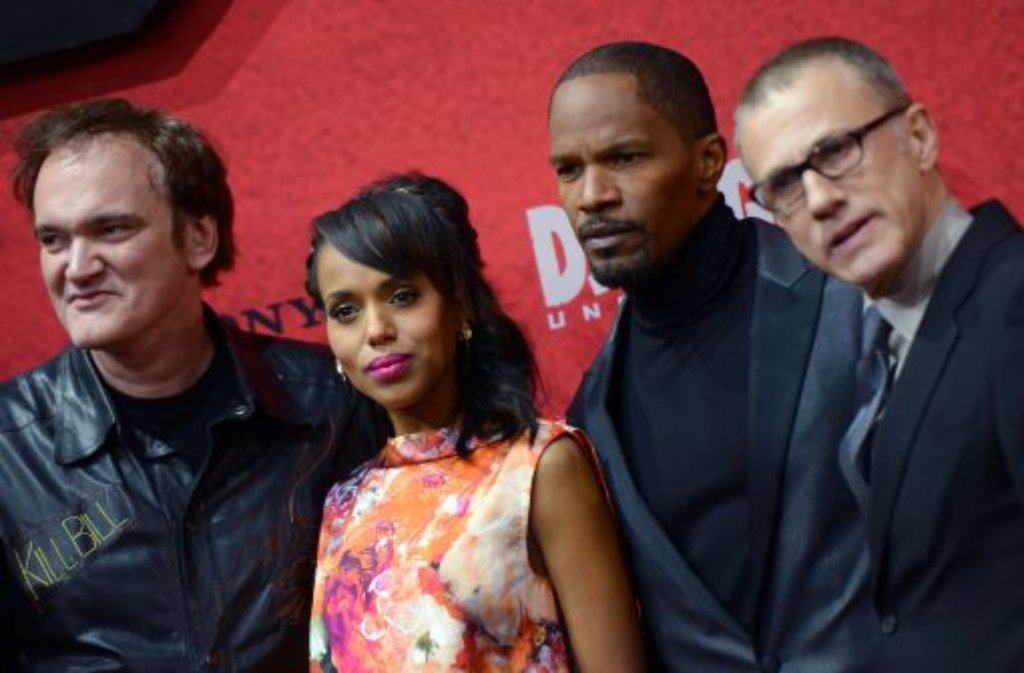 US-Regisseur Quentin Tarantino, US-Schauspielerin Kerry Washington, US-Schauspieler Jamie Foxx und der deutsch-österreichische Schauspieler Christoph Waltz (von links nach rechts)