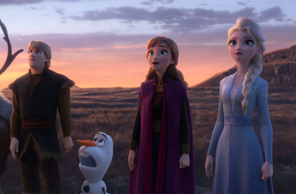 Kristoff, Olaf, Anna und Elsa (von links)