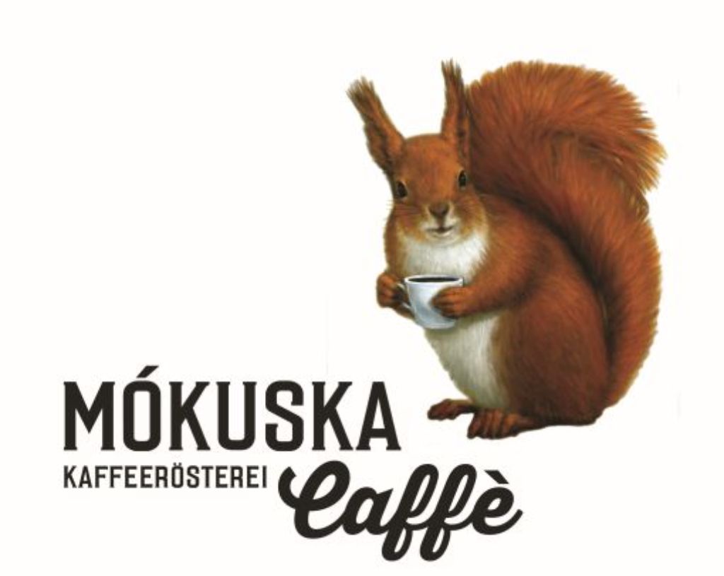 Das Logo des Mókuska Caffè: Eichhörnchen auf Koffein.